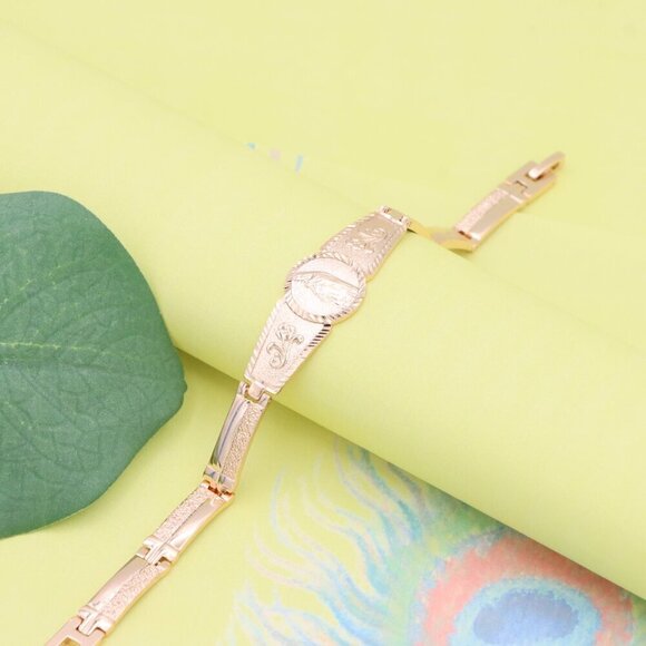 "Engraved Rose Gold Bracelet with Floral and Oval Medallion Design, XPBL1114 - Picture 3 of 12